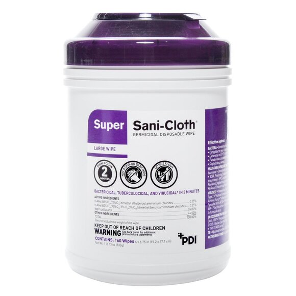 Super Sani Cloth Germicidal Disinfectant Surface Wipe 160/tub - Picture 1 of 3